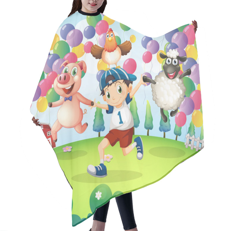 Personality  A Boy And His Animals At The Farm With Floating Balloons Hair Cutting Cape