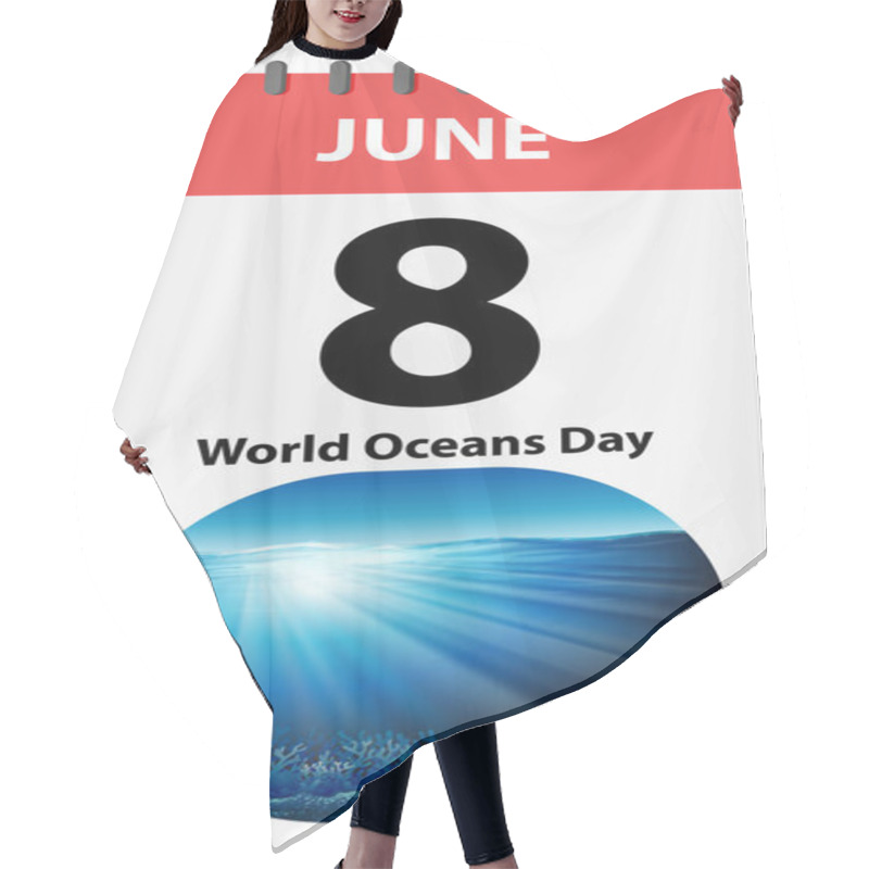 Personality  Calendar Page Highlighting World Oceans Day Celebration Hair Cutting Cape