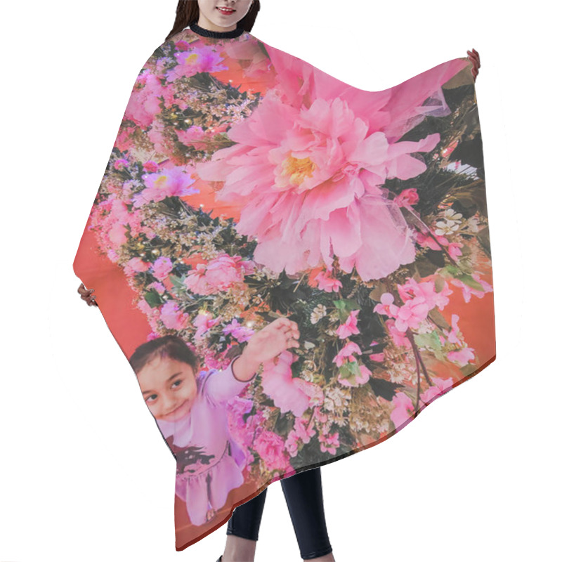 Personality  Close Up On Pink Flower, Chinese New Year's Decoration For Spring Festival. Hair Cutting Cape