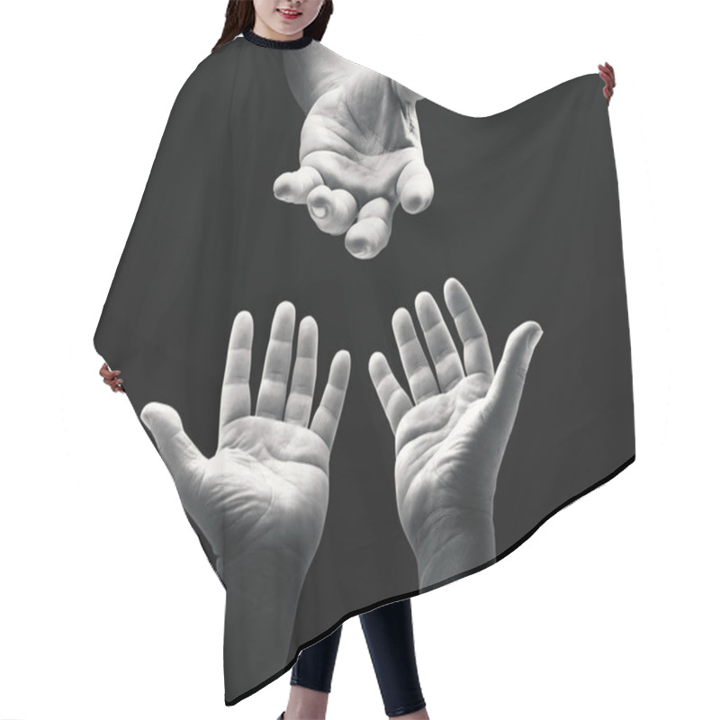 Personality  International Migrants Day Concept: Black And White Child Reaching Two Hand To God On Dark Room Background. Hair Cutting Cape