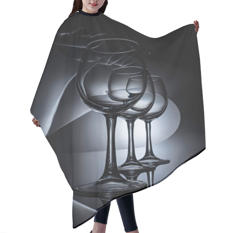 Personality  Row On Elegant Wine Glasses, Dark Studio Shot Hair Cutting Cape