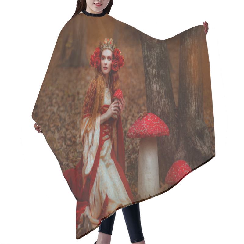 Personality  Woman In Red Medieval Dress Hair Cutting Cape