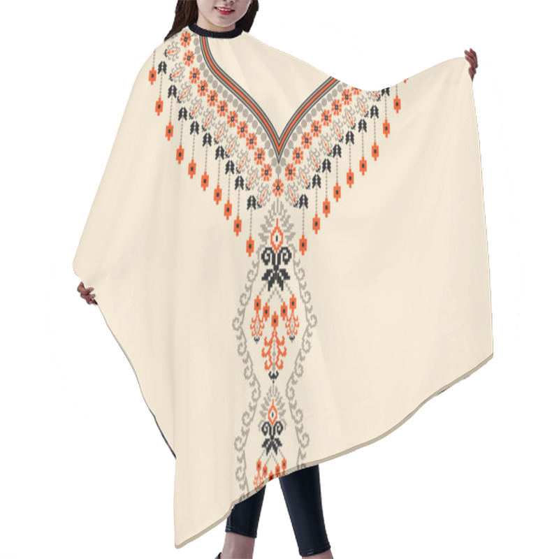 Personality  Beautiful Knitted Neckline Embroidery.geometric Ethnic Oriental Pattern Traditional On Cream Background.Aztec Style,abstract,vector,illustration.design For Texture,fabric,fashion Women Wearing,print. Hair Cutting Cape