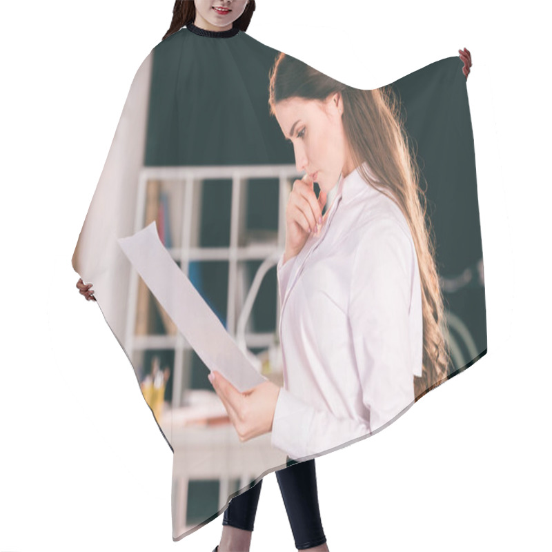 Personality  Businesswoman With Documents In Office Hair Cutting Cape