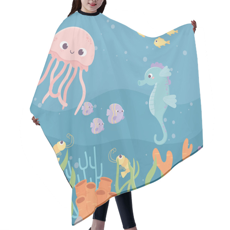 Personality  Jellyfish Seahorse Fishes Shrimp Life Coral Reef Under The Sea Hair Cutting Cape