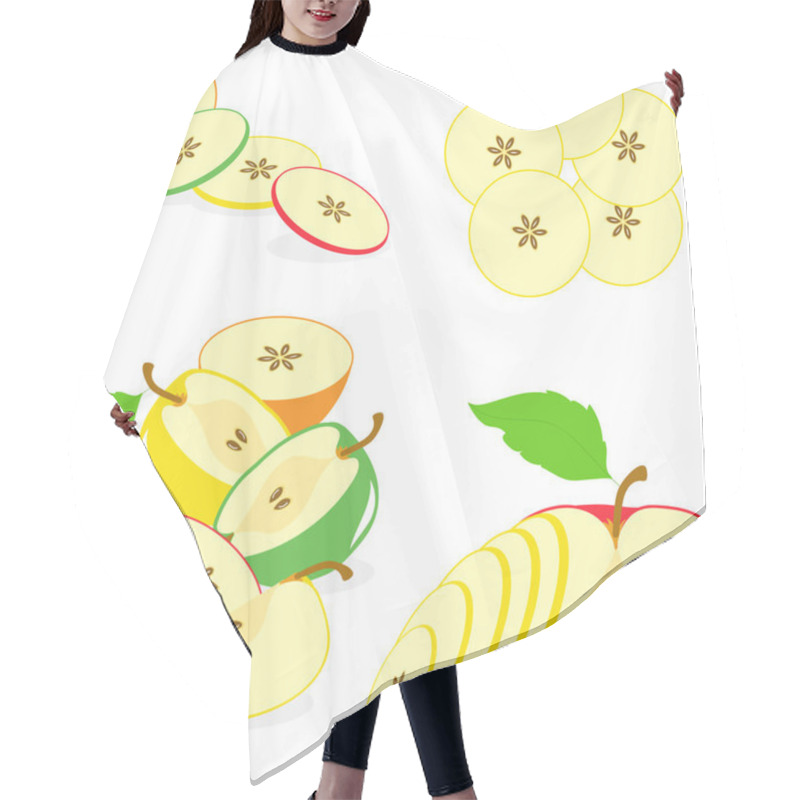 Personality  Green And Red Apples Slices, Collection Of Vector Illustrations On A Transparent Background Hair Cutting Cape