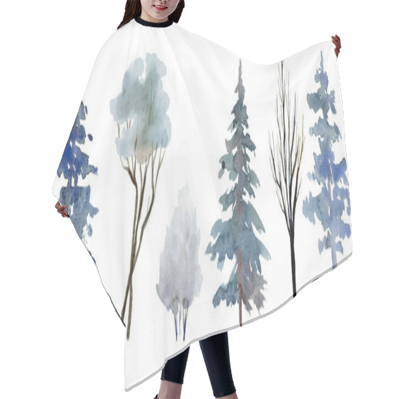 Personality  Snowy Trees And Shrubs, Winter Scene Elements, Bluish Winter Forest Hair Cutting Cape