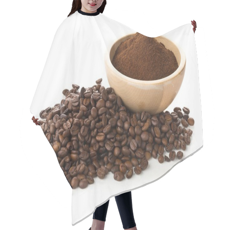 Personality  Coffee Beans With Ground Coffee In Wooden Bowl Hair Cutting Cape