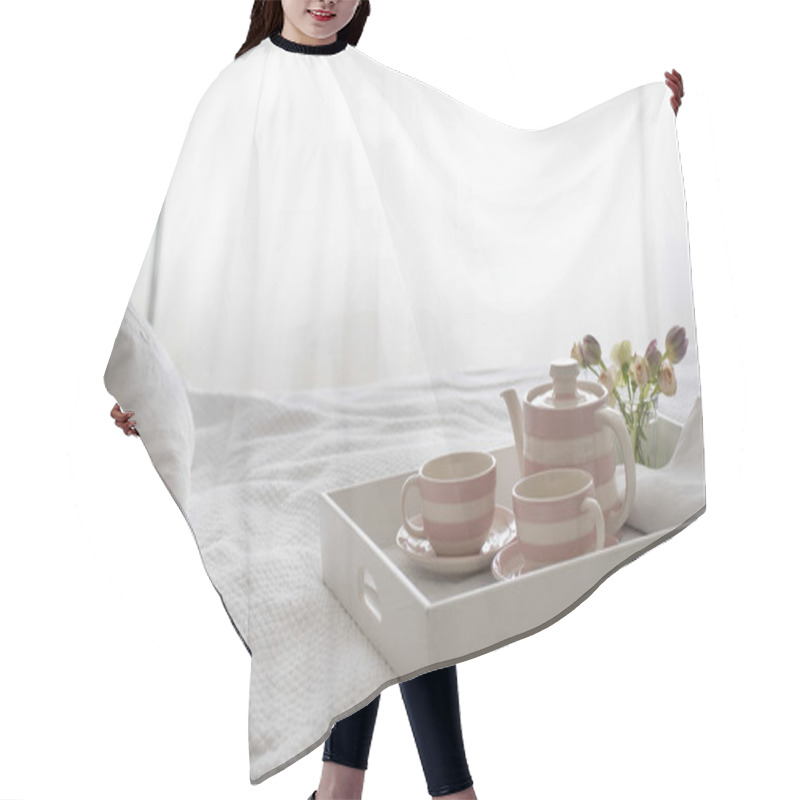 Personality  Teaset On Breakfast Tray In Bedroom Hair Cutting Cape