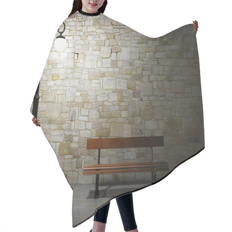 Personality  Illuminated Brick Wall With Old Fashioned Street Light And Bench Hair Cutting Cape