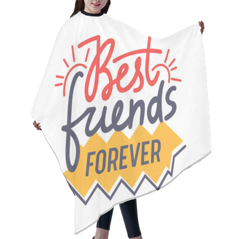 Personality  Best Friends Forever Hand Drawn Lettering For Friendship Day Greeting Card. Quote With Bright Letters And Sketchy Doodle Red Elements Isolated On White Background, Bff Concept. Vector Illustration Hair Cutting Cape