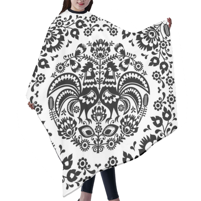 Personality  Polish Floral Art, Traditional Flowers And Roosters Hair Cutting Cape