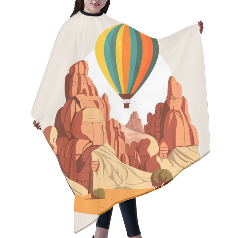 Personality  Hot Air Balloons Over Cappadocia Rocks Landscape. Adventure Travel In Turkey Concept Vector Illustration. Hair Cutting Cape