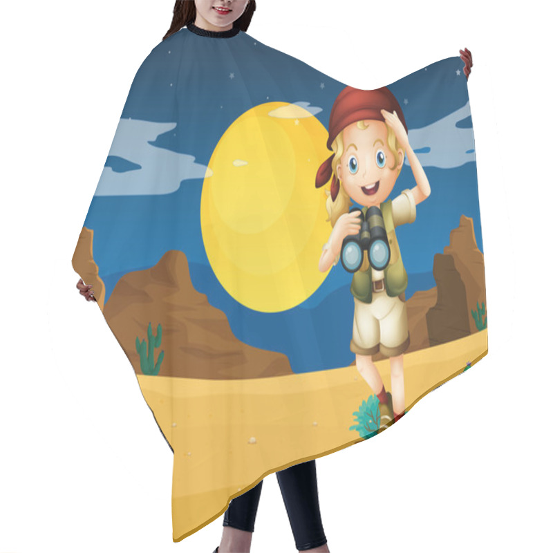 Personality  A Girl At The Desert With A Telescope Hair Cutting Cape