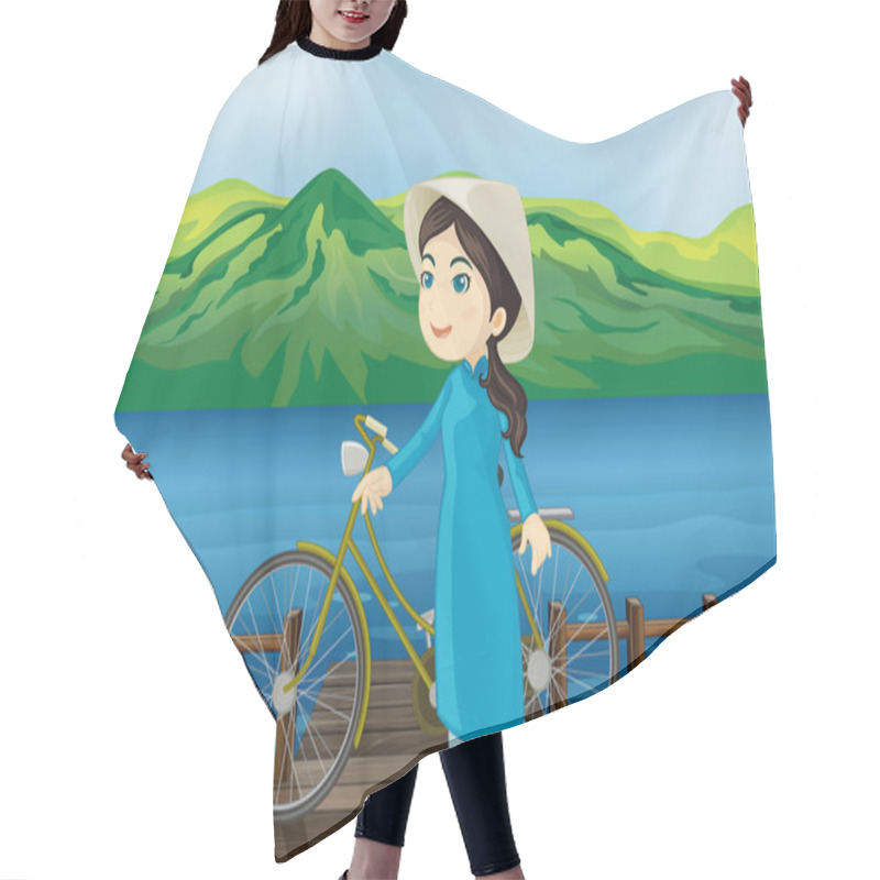 Personality  A Girl With Bicycle On A Bench Hair Cutting Cape