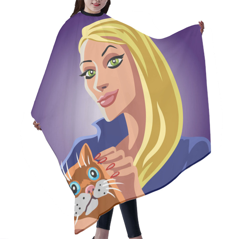 Personality  Blonde Witch Petting Orange Cat Vector Illustration Hair Cutting Cape