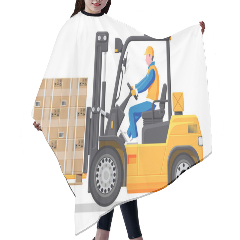 Personality  Forklift Truck With Driver Isolated On White Hair Cutting Cape