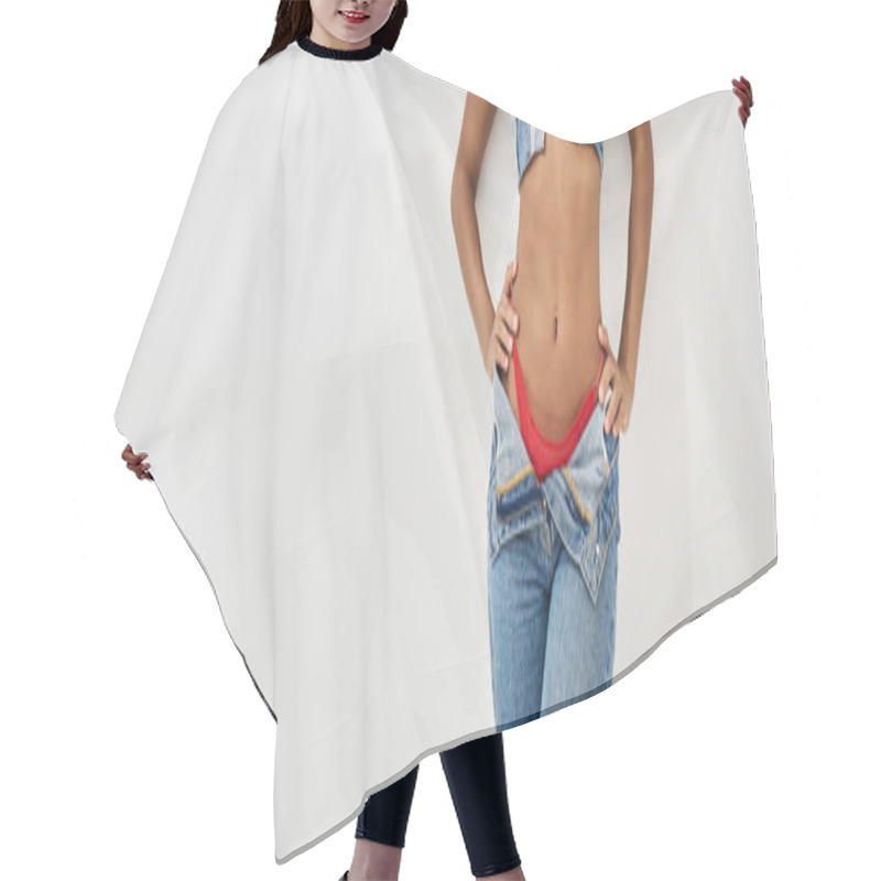 Personality  A Fashionable Young Woman Stands Proudly, Expressing Her Vibrant Personality Through Attire. Hair Cutting Cape