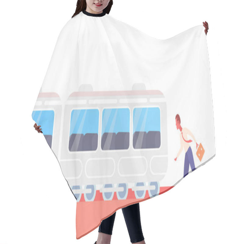 Personality  Businessman Running To Catch Train Subway City Public Transport Underground Tram Hurry Up Late Concept Male Cartoon Character Full Length Horizontal Hair Cutting Cape