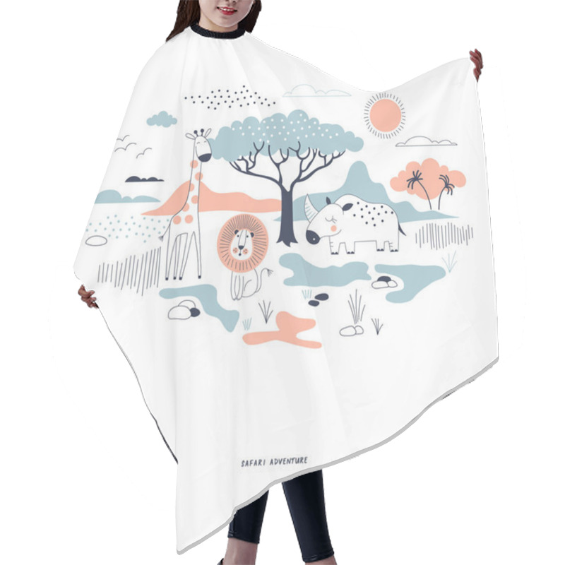 Personality  Decorative Orange And Navy Blue Savannah Wildlife Illustration Hair Cutting Cape