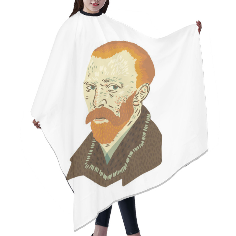 Personality  Vincent Van Gogh Portrait. Modern Interpretation Of The Style Of This Great Artist. Hand Drawn Vector Illustration In Color Palette. Isolate On A White Background Hair Cutting Cape