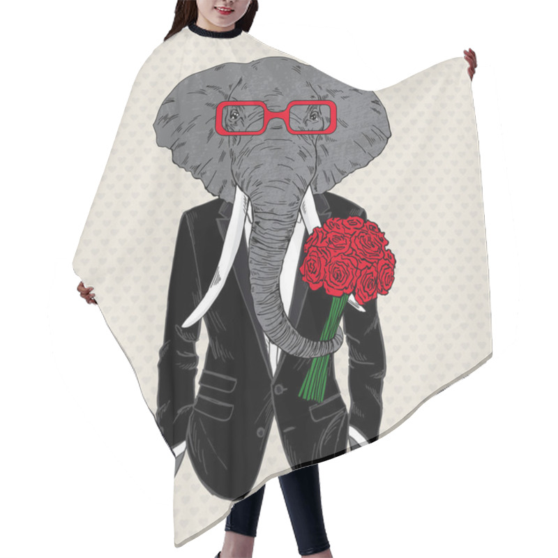 Personality  Elephant Dressed Up In Tuxedo Hair Cutting Cape