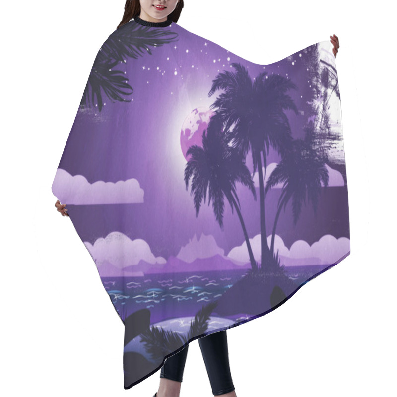 Personality  Grunge Tropical Island At Night Hair Cutting Cape