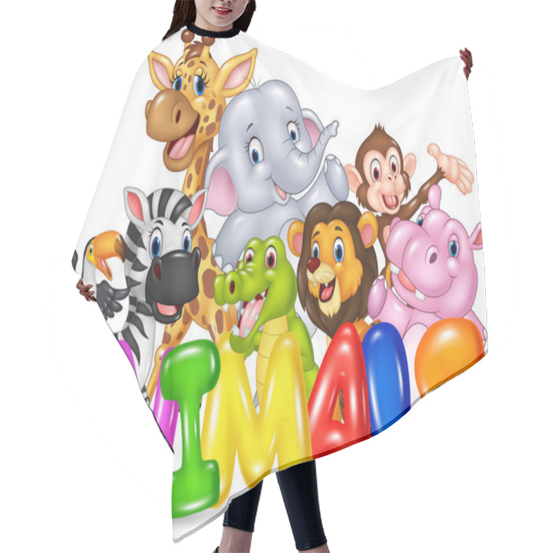 Personality  Illustration Of Word Animal With Cartoon Wild Animal Hair Cutting Cape