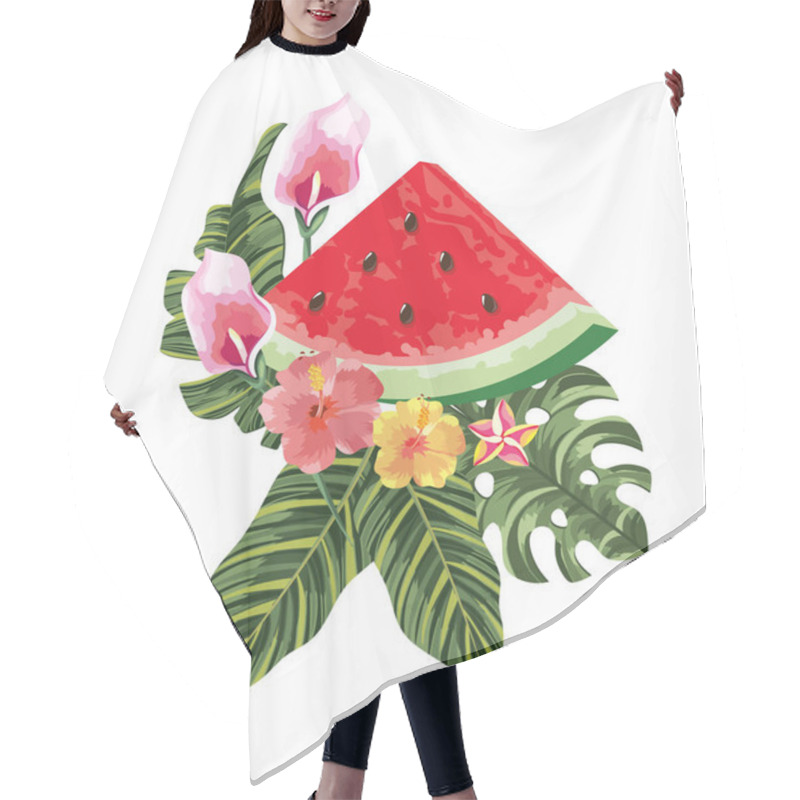 Personality  Exotic Watermelon With Tropical Flowers And Leaves Hair Cutting Cape