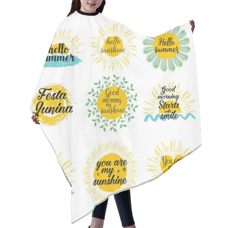 Personality  Hello Summer, Sunshine, Festa Junina, Good Morning My Sunshine, Take Me To The Sea Calligraphic Designs Set. Vector Background With Hand Lettering.   Hair Cutting Cape