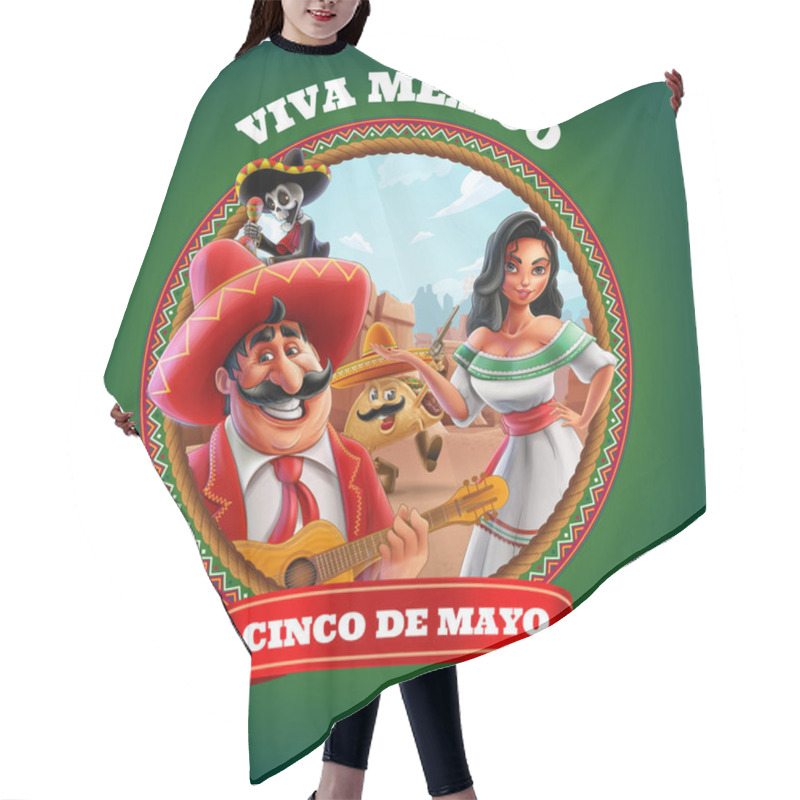 Personality  Cinco De Mayo Vector Template With Mexican Culture Characters Hair Cutting Cape