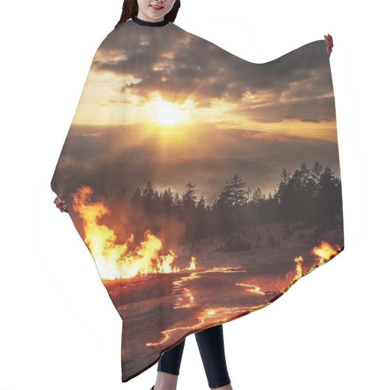 Personality  Hell Landscape With Lapping Fire Hair Cutting Cape