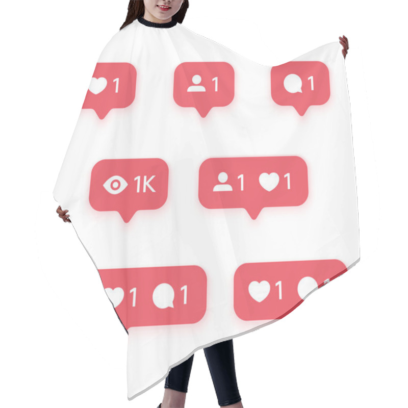 Personality  Red Heart Like, New Message Bubble, Friend Request Quantity Number Notifications Icons Templates. Social Network App Icons. Hair Cutting Cape