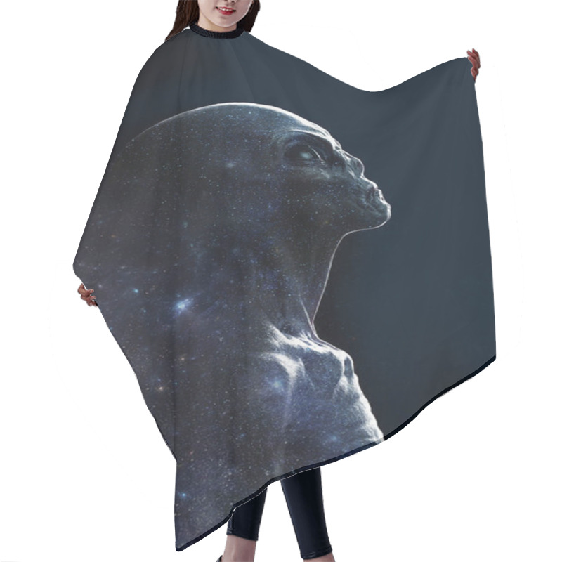 Personality  Abstract Silhouette Of A Grey Alien On A Star Field - 3D Rendering Hair Cutting Cape