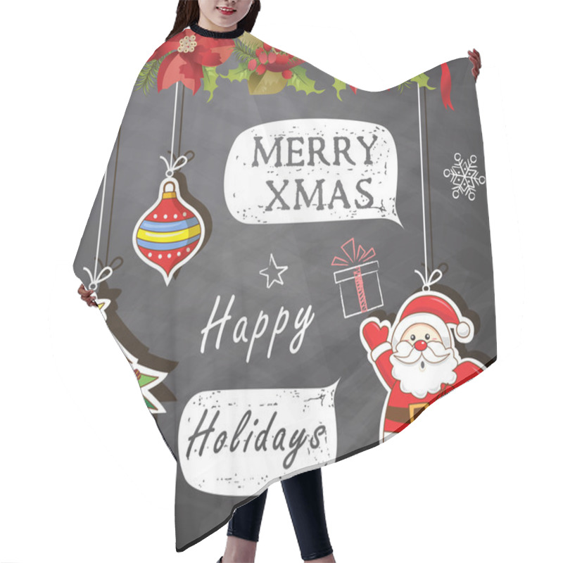 Personality  Christmas Scrapbook In Vector And Christmas Chalk Drawing On Blackboard Hair Cutting Cape