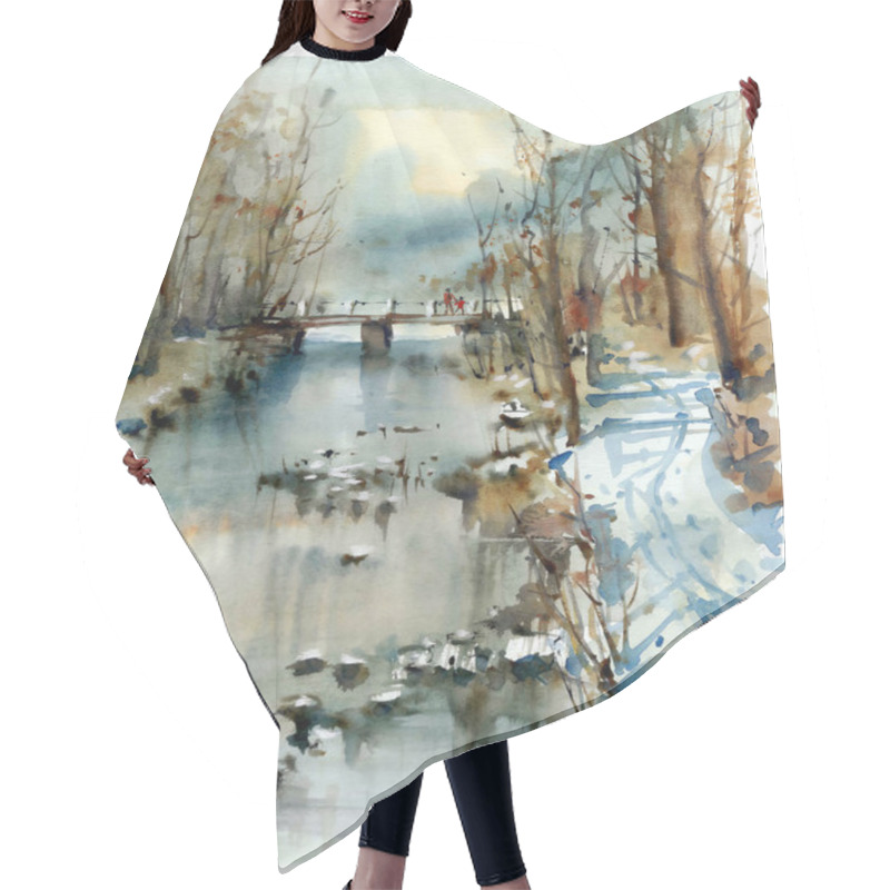 Personality  The Bridge Over The River, Winter Landscape Hair Cutting Cape