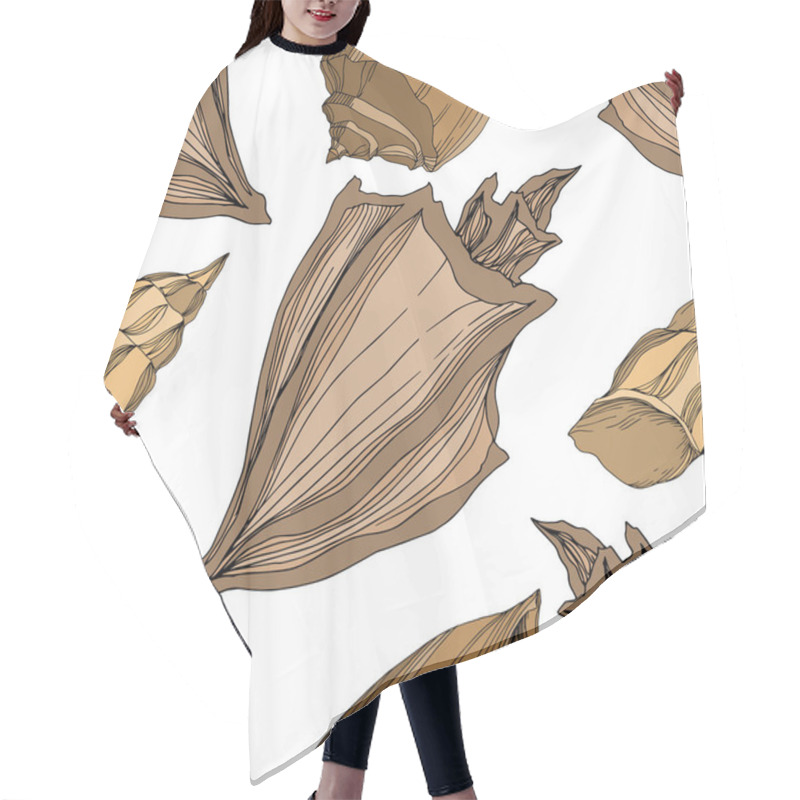 Personality  Vector Summer Beach Seashell Tropical Elements. Brown Beige Engr Hair Cutting Cape