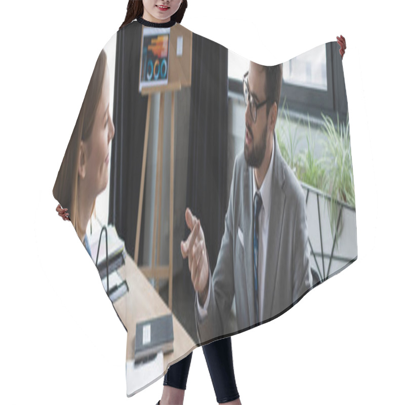 Personality  Businessman In Suit Pointing With Finger At Candidate During Job Interview In Office, Banner   Hair Cutting Cape