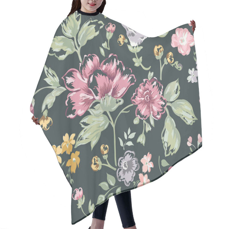 Personality  Floral Pattern. Pink And Blue Flowers Background. Hand Drawn  Illustration Hair Cutting Cape