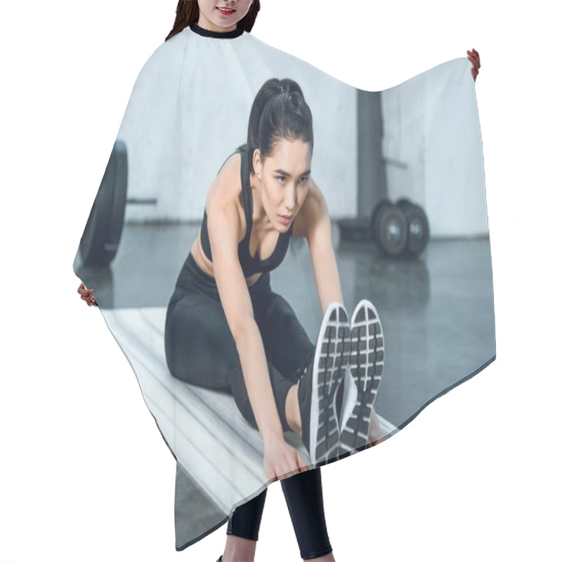 Personality  Young Sporty Woman Doing Forward Bend On Yoga Mat At Gym Hair Cutting Cape