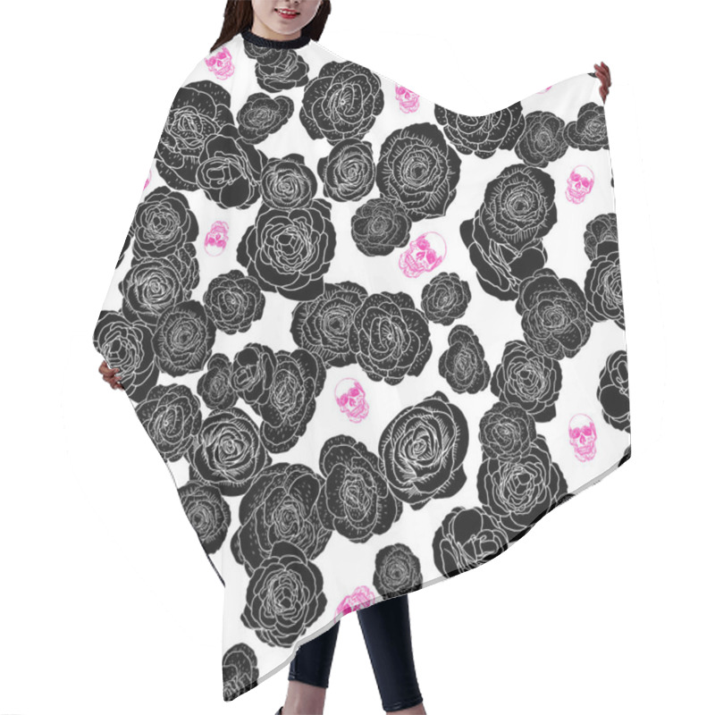 Personality  Roses Bloom With Skulls Seamless Pattern Hair Cutting Cape