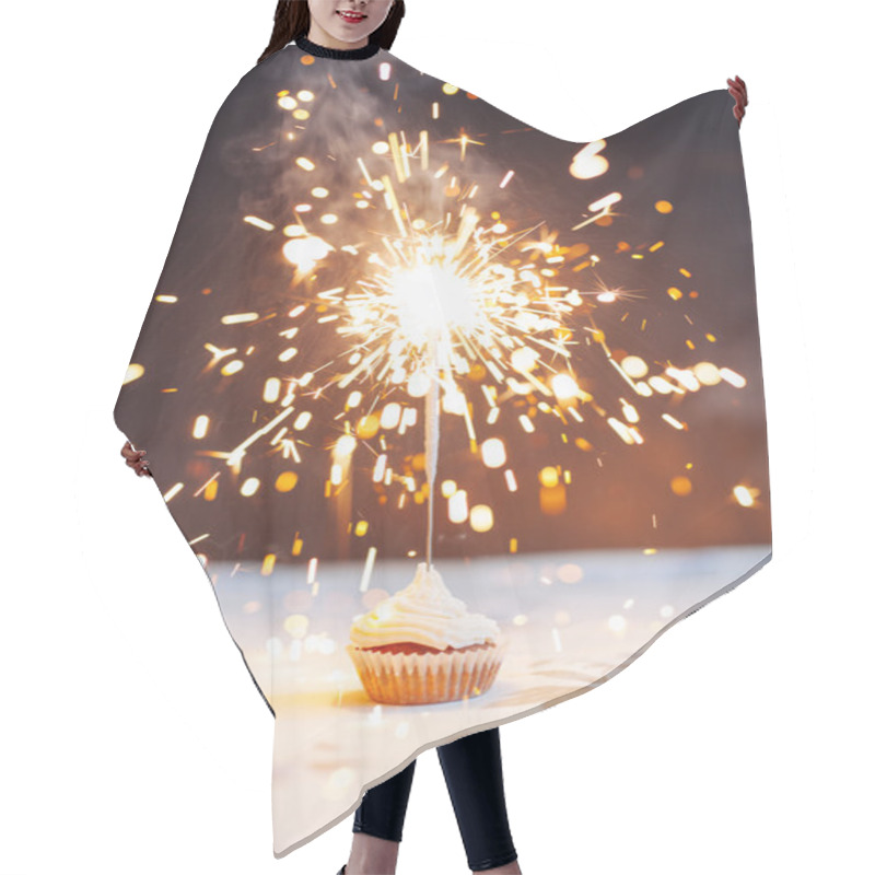 Personality  Birthday Cupcake With A Sparkler Hair Cutting Cape