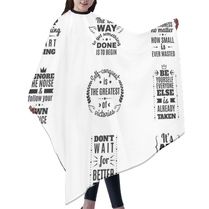 Personality  Big Vector Set With 20 Motivational Quotes. Hand Written Sign For Every Design Production. Hair Cutting Cape