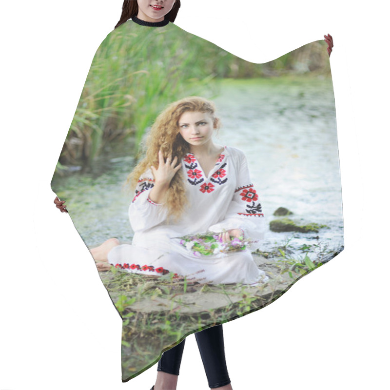 Personality  Girl In The Ukrainian National Clothes With Wreaths Of Flowers O Hair Cutting Cape