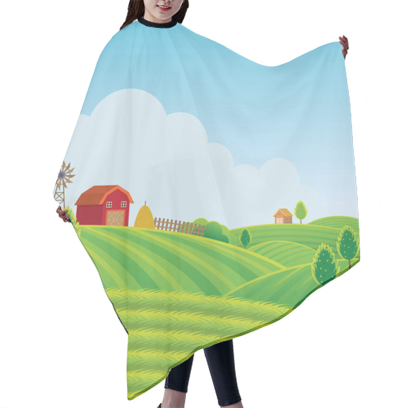 Personality  Farm On Hill With Green Field Background, Agriculture, Cultivate, Countryside, Field, Rural Hair Cutting Cape