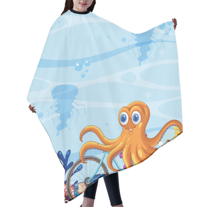 Personality  Octopus Riding A Bicycle Under The Sea Hair Cutting Cape