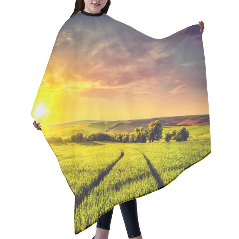 Personality  Sunset In Field Hair Cutting Cape