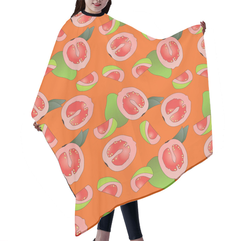 Personality  Seamless Pattern Of Guava Fruit On Orange Background. Tropical Sweet Fruit And Slice Isolated Vector Illustration. Hair Cutting Cape