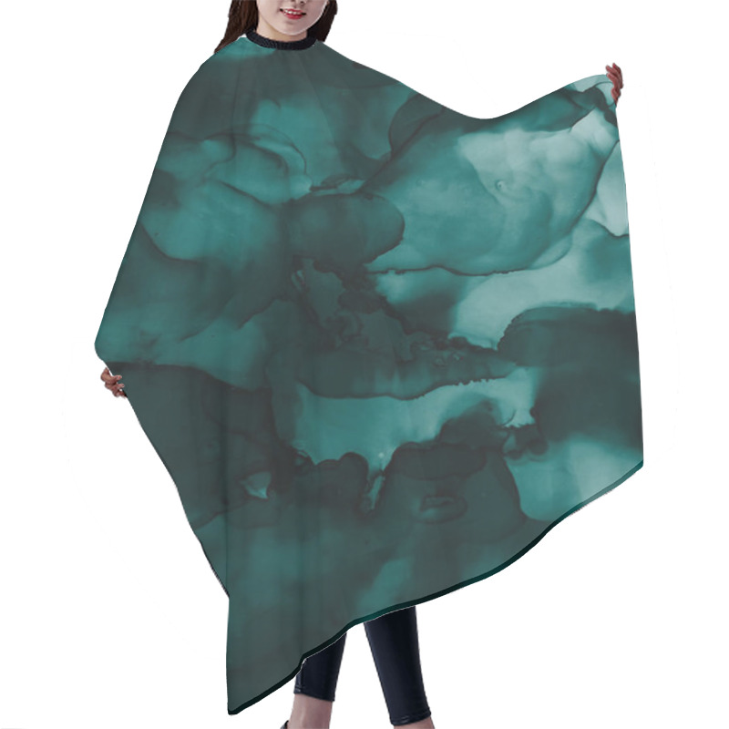 Personality  Blue Abstract. Emerald. Sapphirine, Tidewater Green Gold Stains. Sea Water Puddle. Water Sputter. Aquamarine Pigment. Alcohol Ink Pigment. Alcohol Background. Hair Cutting Cape