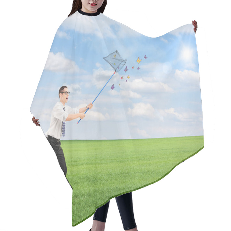 Personality  Man Running And Catching Butterflies Hair Cutting Cape